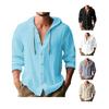 Herren Sommer Leinenhemd Einfarbig Streetwear Langarm Kapuzenpullover Strickjacke Kleidung für Männer Knopfleisten Oberteile Lässig Locker Herren Kapuzenshirt