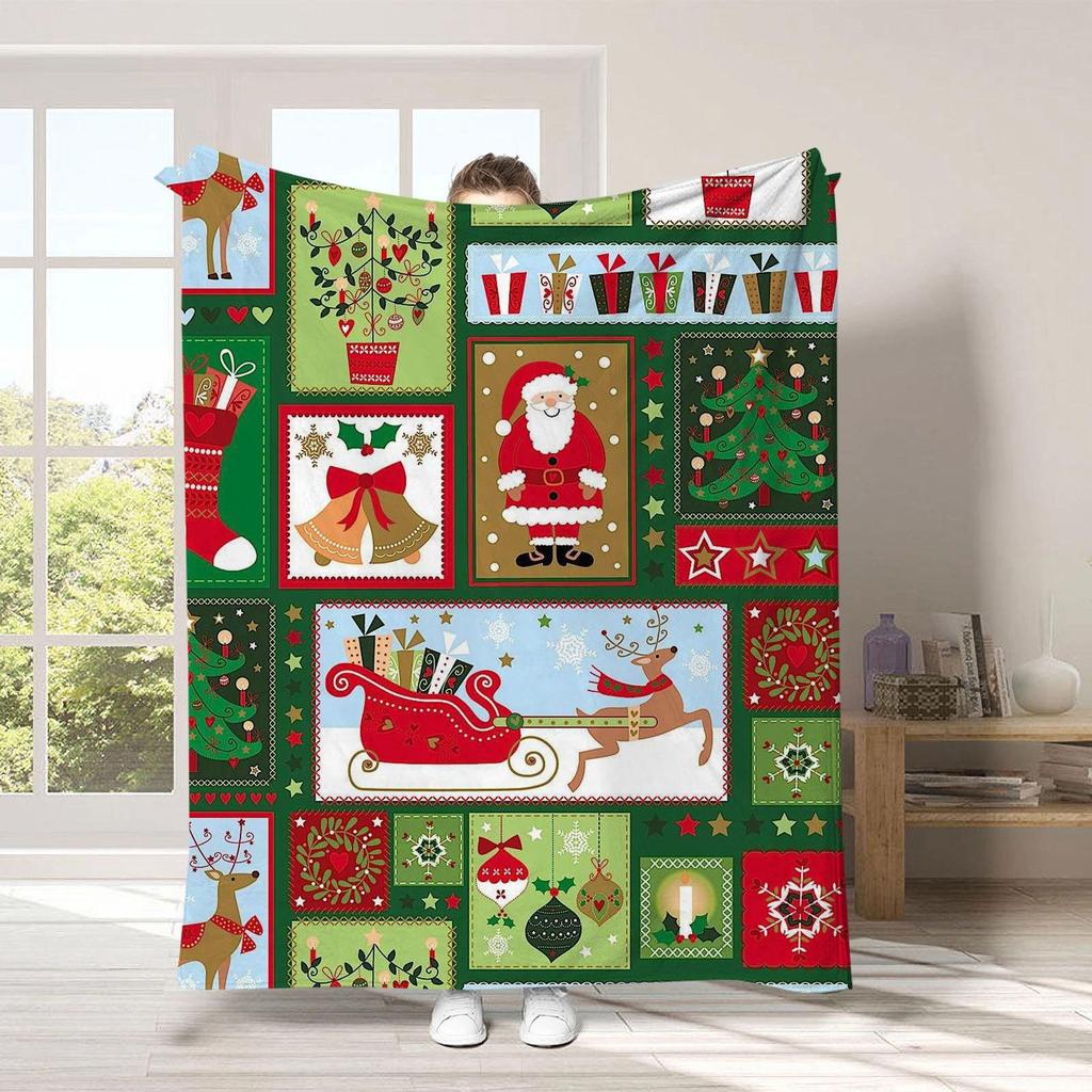 Christmas cartoon digital-printed polyester Bedroom velvet flannel cover blanket Fleece soft sofa cover blankets for beds