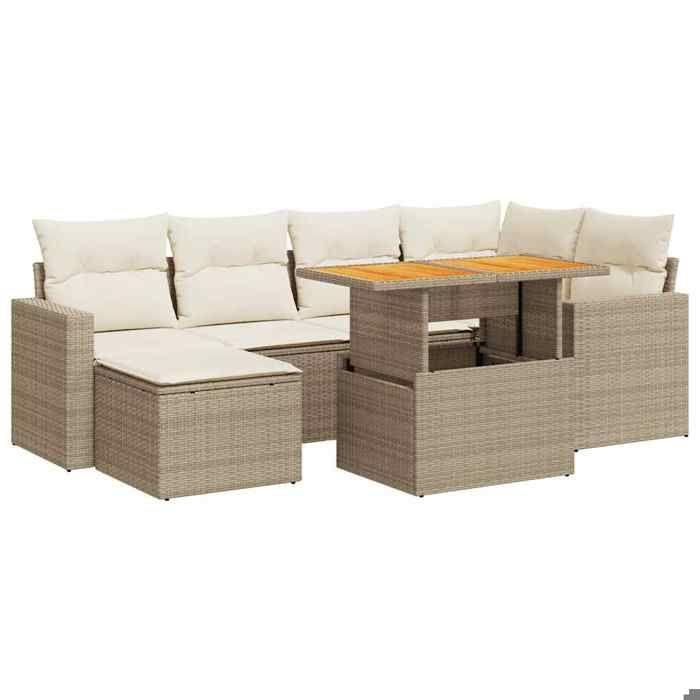 VidaXL Salon de jardin avec coussins 7 pcs beige résine tressée 3327061