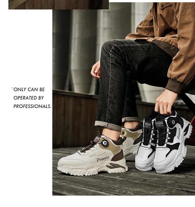 Herren High-Top Sneaker: Herbst Neu, Trendig, Vielseitig, Dicksohlig, Höhenverstärkende Lässige Dad-Schuhe mit Drehknopf.