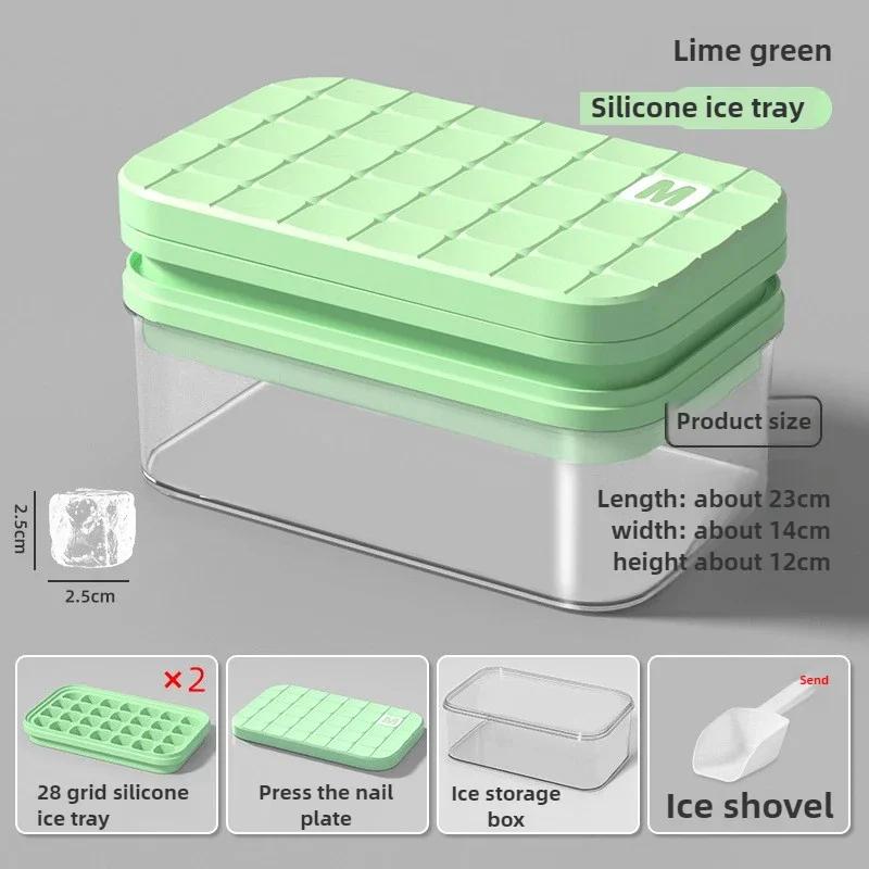 Eiswürfelform mit Aufbewahrungsbehälter und Deckel Lebensmittelechtes Silikon Eiswürfelform Einfaches Entformen Stapelbarer Eisbereiter für Heimbar Kit
