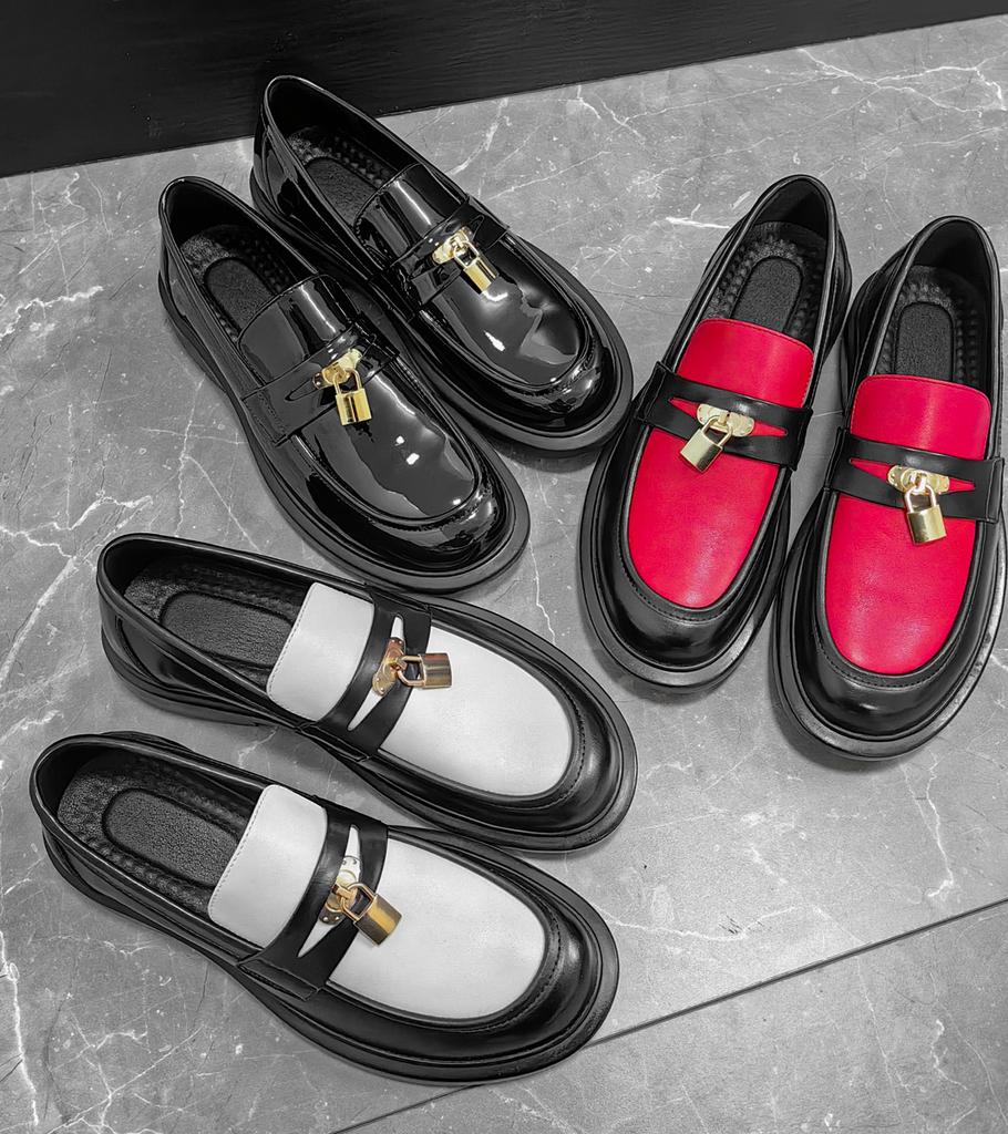 Fashion 2025 Men Metal Lock Decor Loafers Leather Slip-On Shoes Fashion Business Casual Footwear Non-Slip Sole Comfortable Driving Shoes