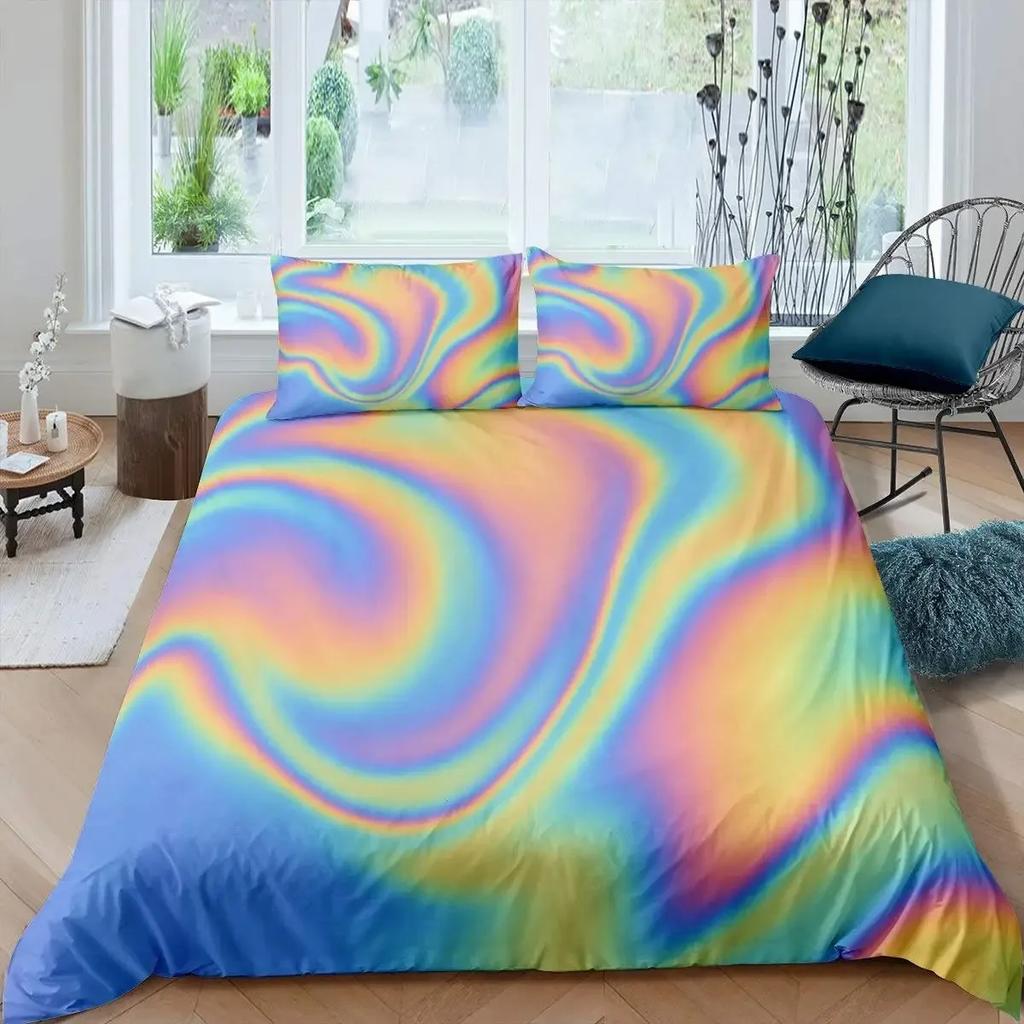 Colorful Marble Tie Dye Watercolor Pastel Abstract Girly Comfortable Duvet Quilt Cover Pillowcase Bedding Set Children Bedroom