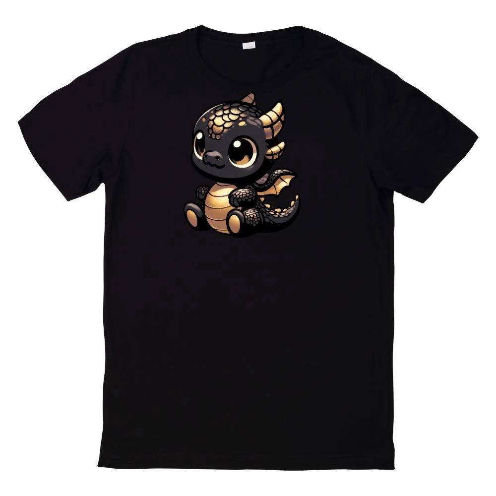 T-Shirt Niedlicher Babydrache in Schwarz und Gold XXXXL
