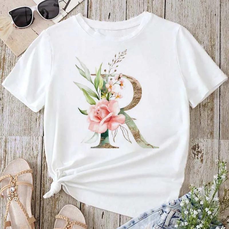 

Wild Flower Alphabet Women Graphic Fashion Aesthetic Short Sleeve Print FeUnisex Clothes Tops Tees Tshirt TShirts S
