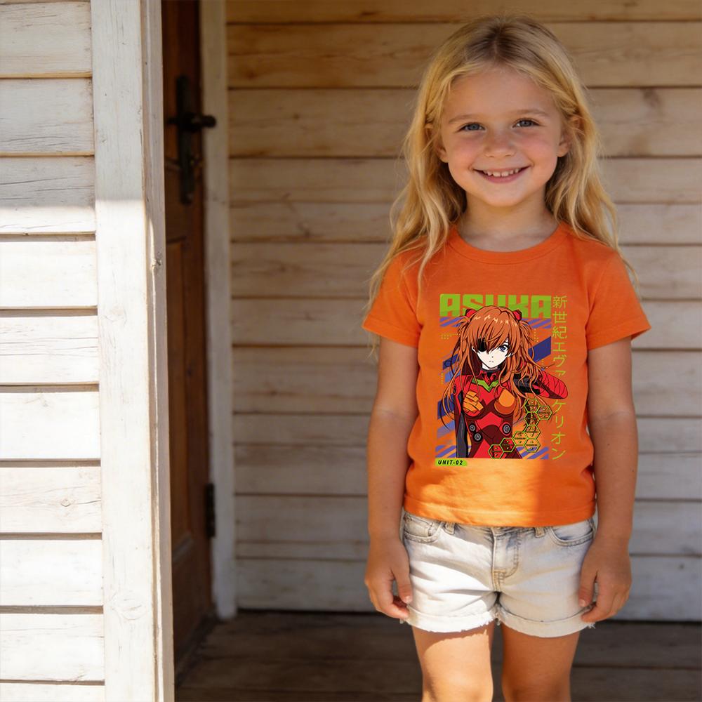 Evangelion Asuka Anime Print Cotton T Shirt for Boys Girls Kids Summer Casual Short Sleeve Top Unisex Clothing