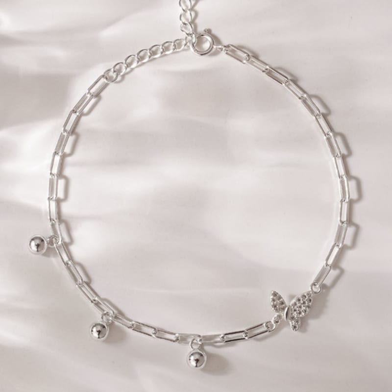 

JEWNEL Silver925 Butterfly Bold Square Chain Ball Butterfly Silver Bracelet Silver