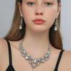 Luxury Sparkling Bride Necklace Waterdrop Crystal Tassel Earrings Rhinestones Pendant for Wedding Banquet