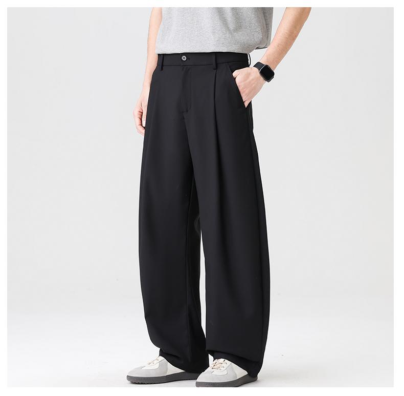 [Clean Fit Double Fold Bending Knife Pants] Spring and Summer New Style Drop Anti Wrinkle Men's Wide Leg Casual Pants