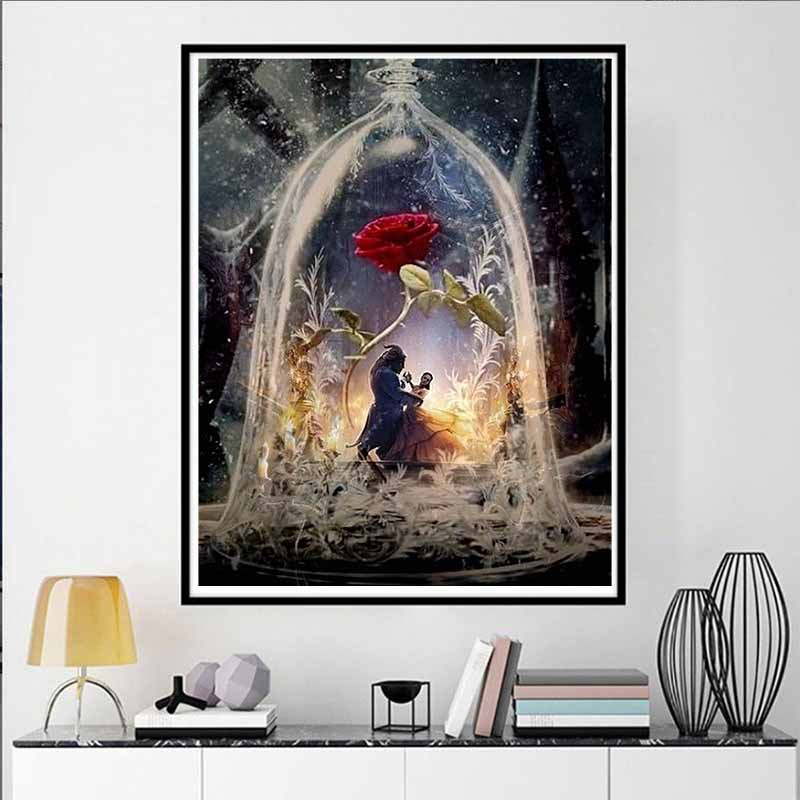 Disney 5D DIY Diamond Painting, Beauty and The Beast Magic Rose Theme Illustration Embroidery Mosaic Cross Stitch Home Decor Gift Crafts