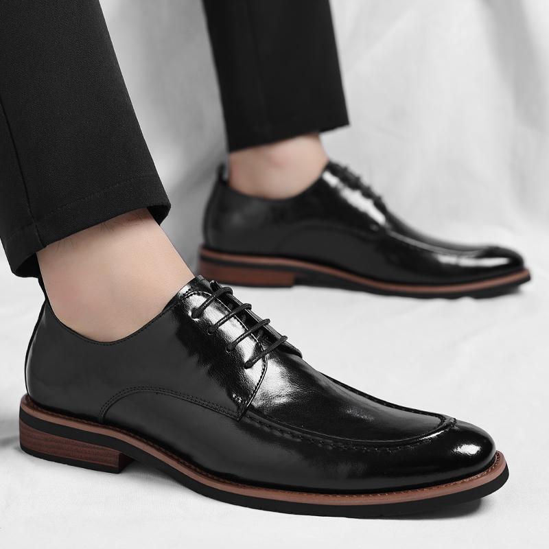 Derby men's leather shoes Gentleman minimalist British style Dress up party Plus Size Adult work and office shoes Black classic