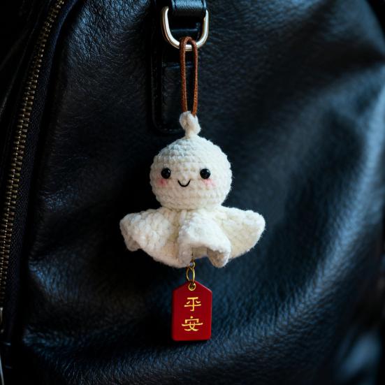 Crochet Sunny Doll Car Charm Handmade Knitted Car Rear View Mirror Hanging Ornaments for Automotive Interior Accessories