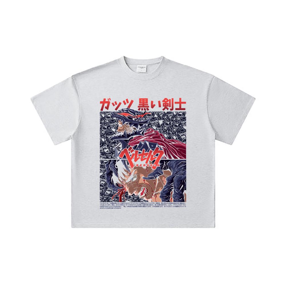 260 GSM Double Yarn 32 Count 100% Cotton Berserk V5 Print Unisex Heavy Cotton T Shirt