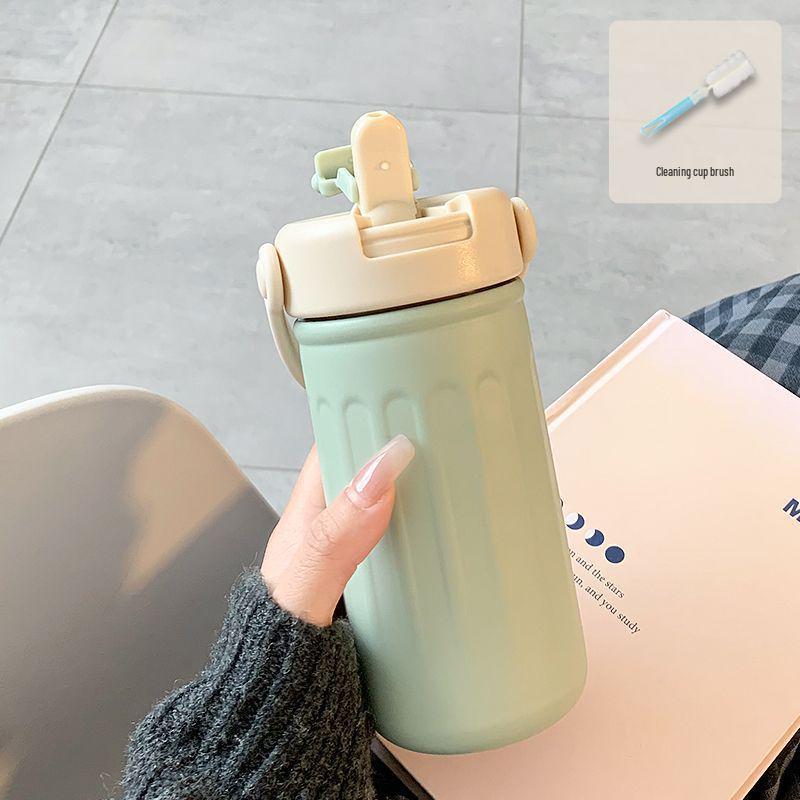 2026 Girls' Portable Thermos Cup with Straw - Stylish, Compact Design for Office Use