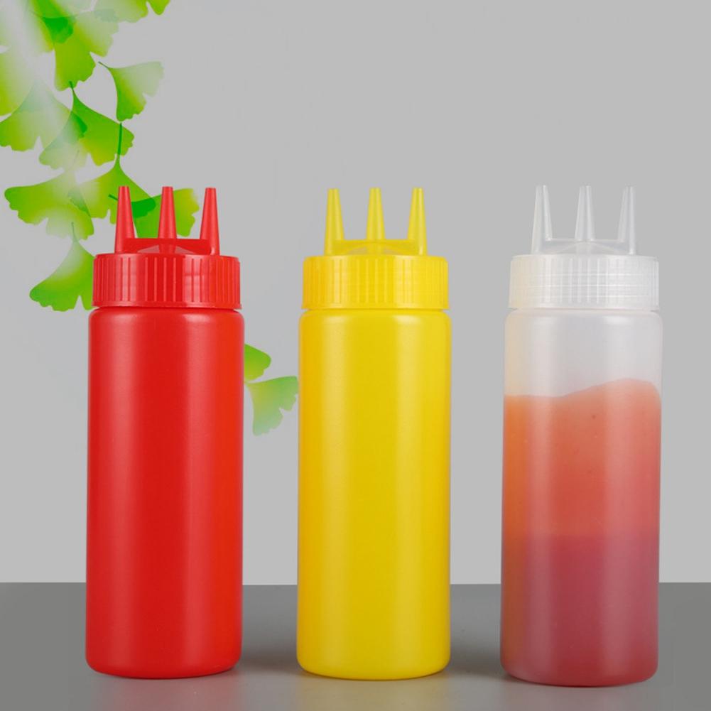 3 Stück 3-Loch Quetsch-Gewürzflasche mit Deckel für Salatdressing, Saucen, Ketchup