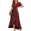 European and American women's clothing new high-waisted split ruffle edge dress cocktail party elegant shiny dress