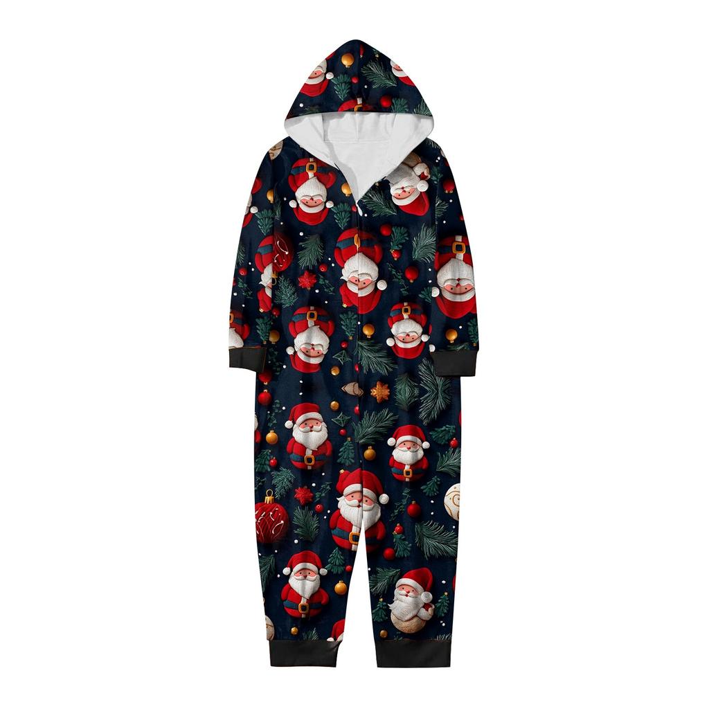 Christmas Print Parent-Child Outfit Hooded Zipper One-Piece Fashionable Home Suit Set
