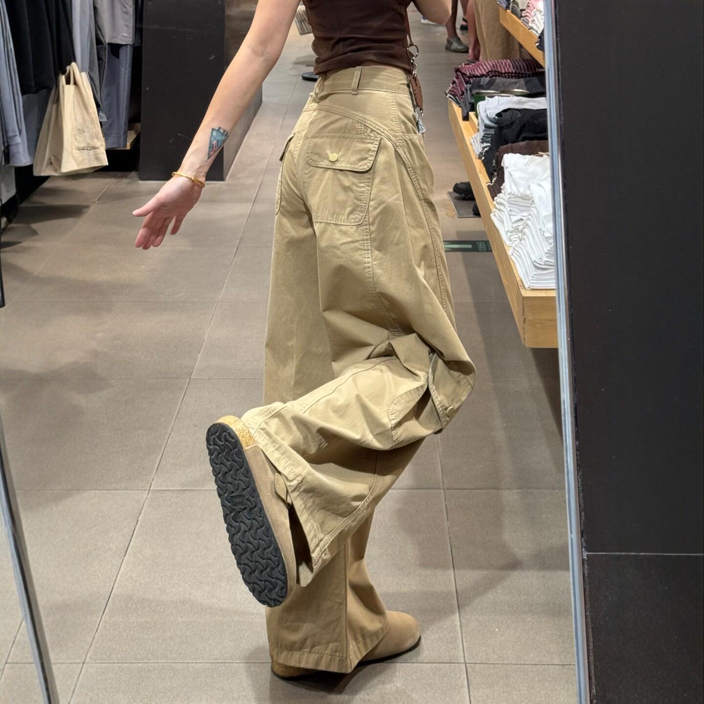 

Women s Plus Size High Waist Wide Leg Workwear Pants - Spring Slimming Loose Fit M (45-50 kg) хаки
