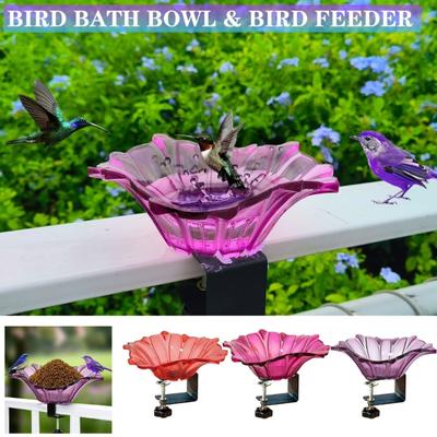 Comedero Multifuncional para Pájaros con Bandeja de Baño Floral Para Espacio Exterior Césped Terraza Alimentador Floral Flor Brillante