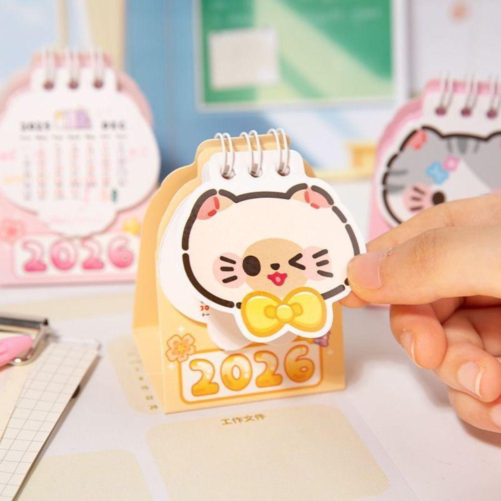 Cartoon Cat 2026 Desk Calendar Mini Schedule Planner Calendar Ornaments  Office Desk Accessories