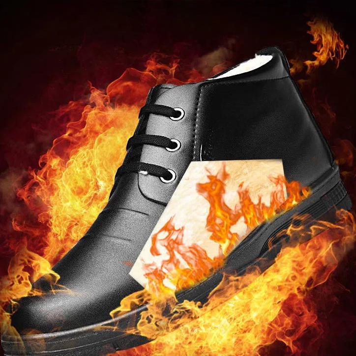 Winter Korean Warm Plus Velvet Men's Leather Shoes Large Size Black Cotton Shoes Non-slip Business Casual Warm Shoes