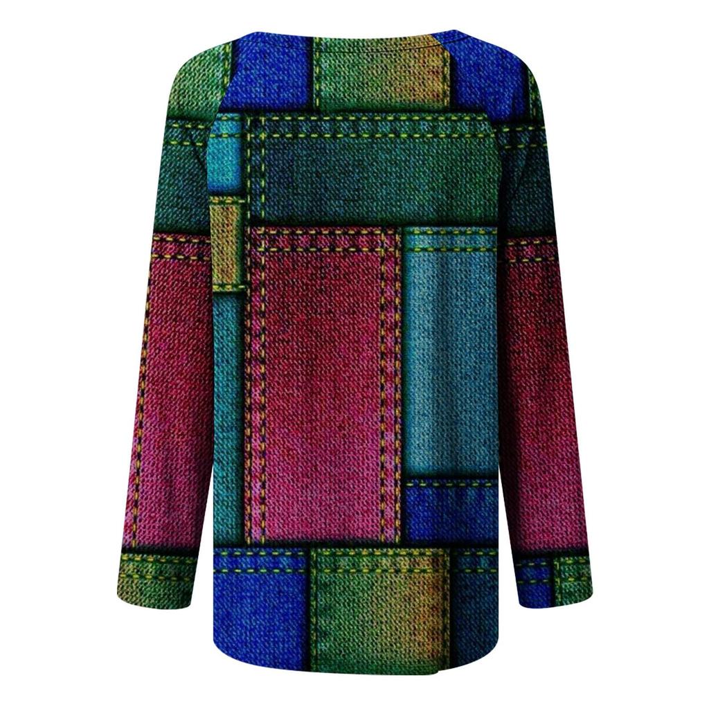 Women's Fashion Casual Irregular Patchwork Color Print Loose Medium Long Long Sleeve Top