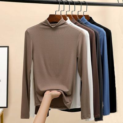 Women's Fashion Casual Solid Color Print Autumn Winter Half Turtleneck Slim Pullovers & Long Sleeves