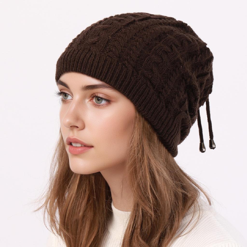 Winter Warm Neck Pulling Rope Double Wearing Knitted Hat For Women