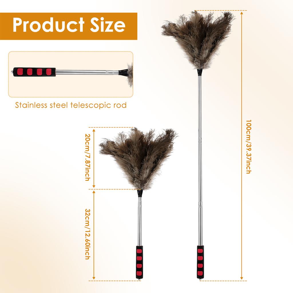 100/115cm Ostrich Feather Duster Retractable Cleaning Feather Duster with Nonslip Handle Home Cleaning Tools for Pendant Lamp