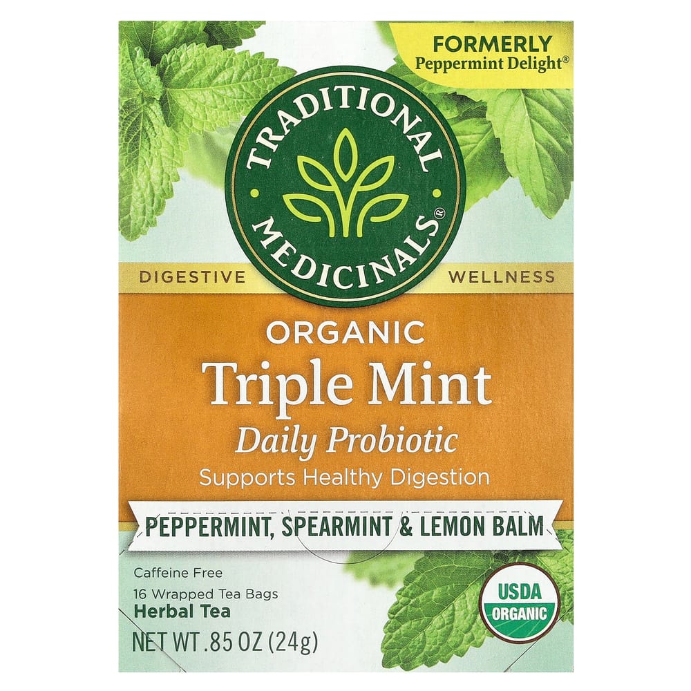 Traditional Medicinals Peppermint Delight Probiotic Caffeine-Free Tea, 16 Tea Bags, 24g (0.85oz)