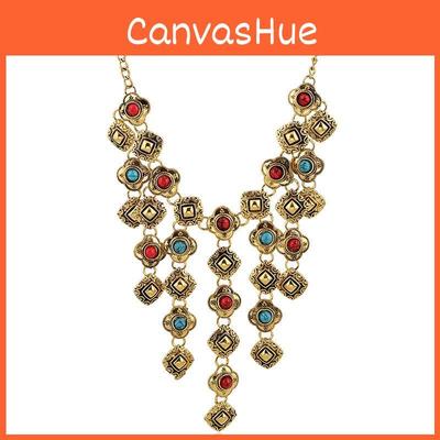 Ethnic Style Simulation Gemstone Decoration Tassel Design Women Necklace For Vintage Jewelry Fans