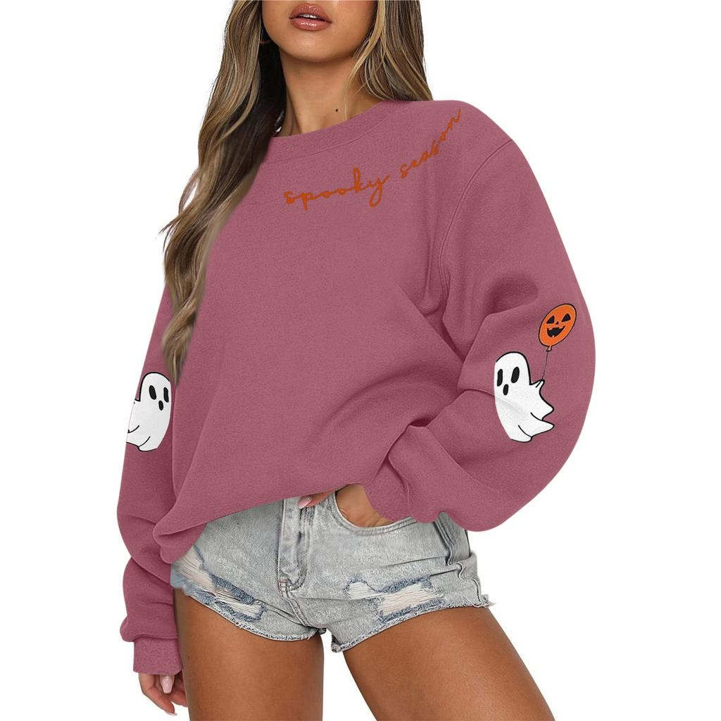 Women's Casual Fashion Round Neck Long Sleeve Halloween Printed Sweatshirt