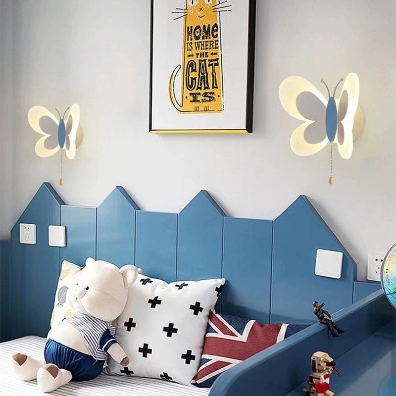 Nordic LED Butterfly Bedside Wall Lamp for Kids - Modern, Creative Bedroom Sconce