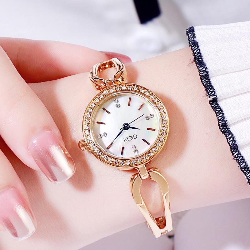 Light Luxury Diamond-Encrusted Student Watch Versatile Fashion Waterproof Alloy Watch Women S Bracelet Quartz Watch