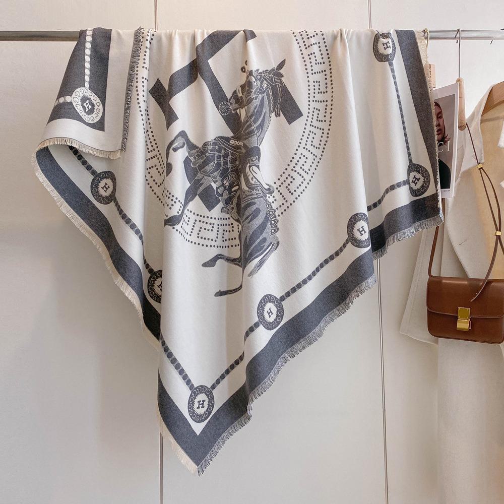Luxury Imitation Cashmere Shawl: 140cm Square, Warm & Thick with Short Tassels