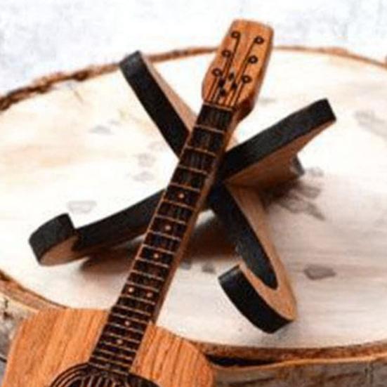 Hölzerne Gitarrenplektrumbox mit Ständer, Gitarrenplektrum-Präsentationsbox mit 3 Gitarrenplektren, Aufbewahrungskoffer für Schreibtischplektren, Geschenk für Gitarristen