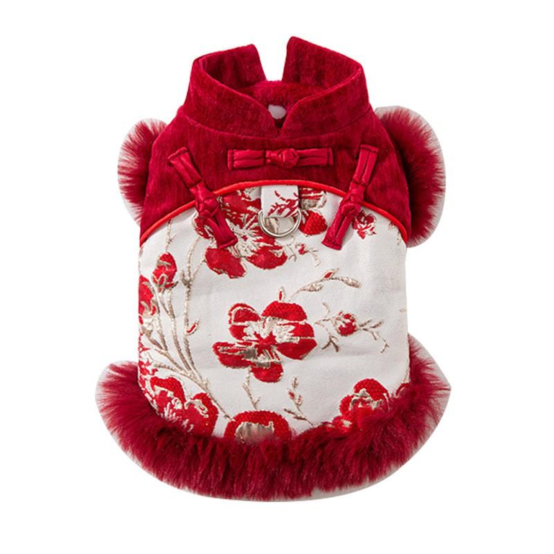 Winter Dog Vest Chinese Style Tang Suit Small Medium Dogs Teddy Warm Lined Pet Clothing