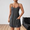 Abito Sospensorio Elegante Monocolore da Donna con Scollo a V e Tasca
