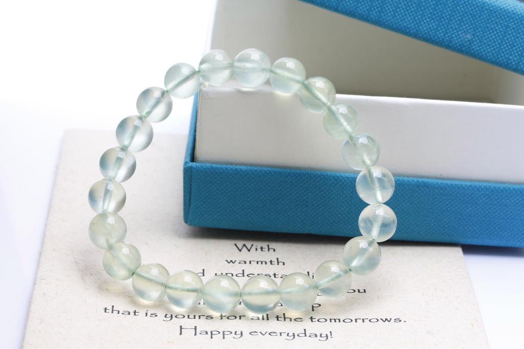 KOUOKU Old Prehnite Bracelet 9mm Power Stone Good Luck Natural Stone Prayer Beads [K Memories] (Prehnite-9mm)
