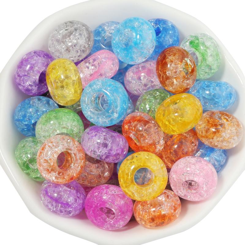 50pcs 14x8.5mm Acrylic Cracked Beads Colorful Big Hole Loose Spacer Beads For DIY Jewelry Making Bracelets Necklace Accessories