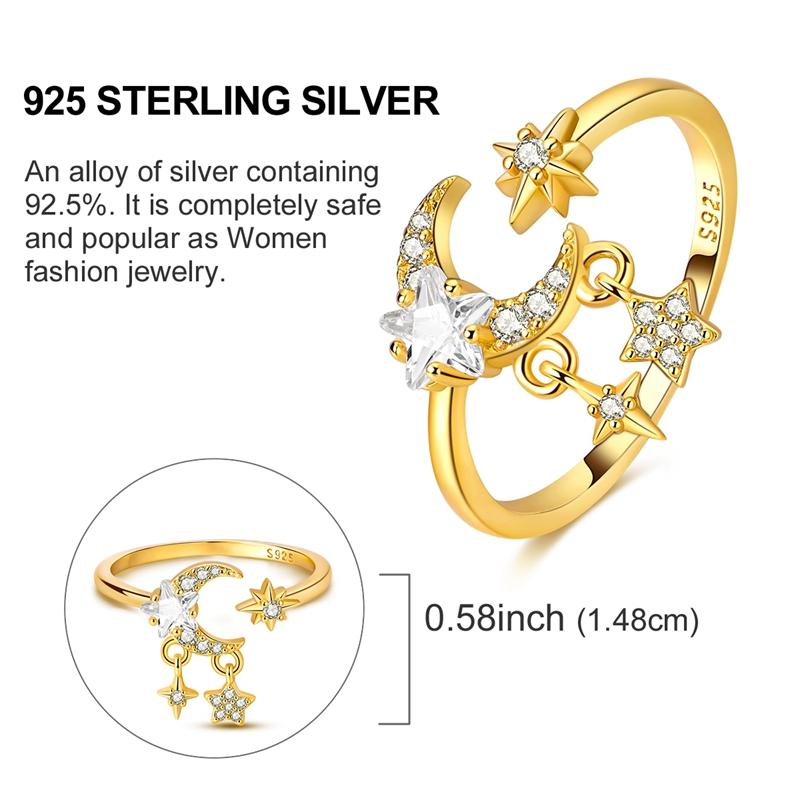Copper Original Golden Glittering Stars Moon Ring Women'S Anniversary Gift Engagement Rings For Women Mens Jewelry