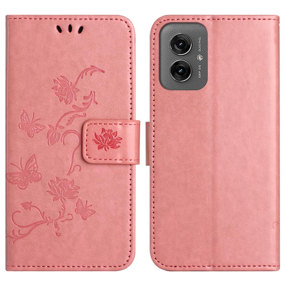 For Motorola Moto G55 5G Case Wallet Stand Imprinted Butterfly Flower PU Leather Phone Cover