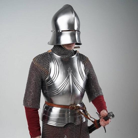 Medieval Knight Armor Set Gothic Breastplate Chainmail Helmet Historical Reenactment LARP Costume