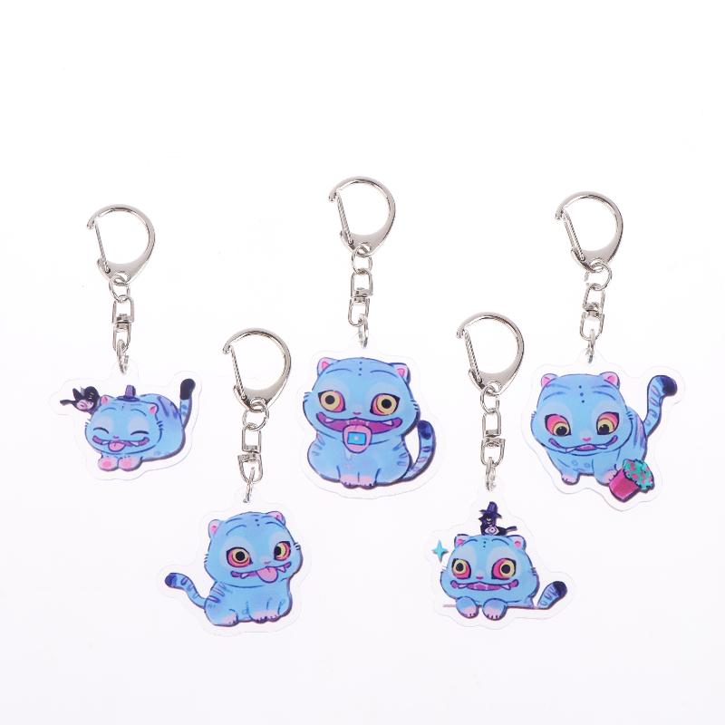 5Pcs Cartoon Huntrix Saja Boys Derpy Tiger Acrylic Keychains Ring Double-Sided Key Chain Jewelry Demon Hunters Love Gifts