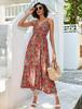 European and American Print Waist-Cinching Summer Midi Sling Dress for Women