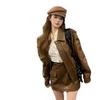 Women's Retro PU Leather Faux Sheepskin Motorcycle Jacket and Fashion Short Skirt Two-Piece Set (Spring/Autumn 2023)