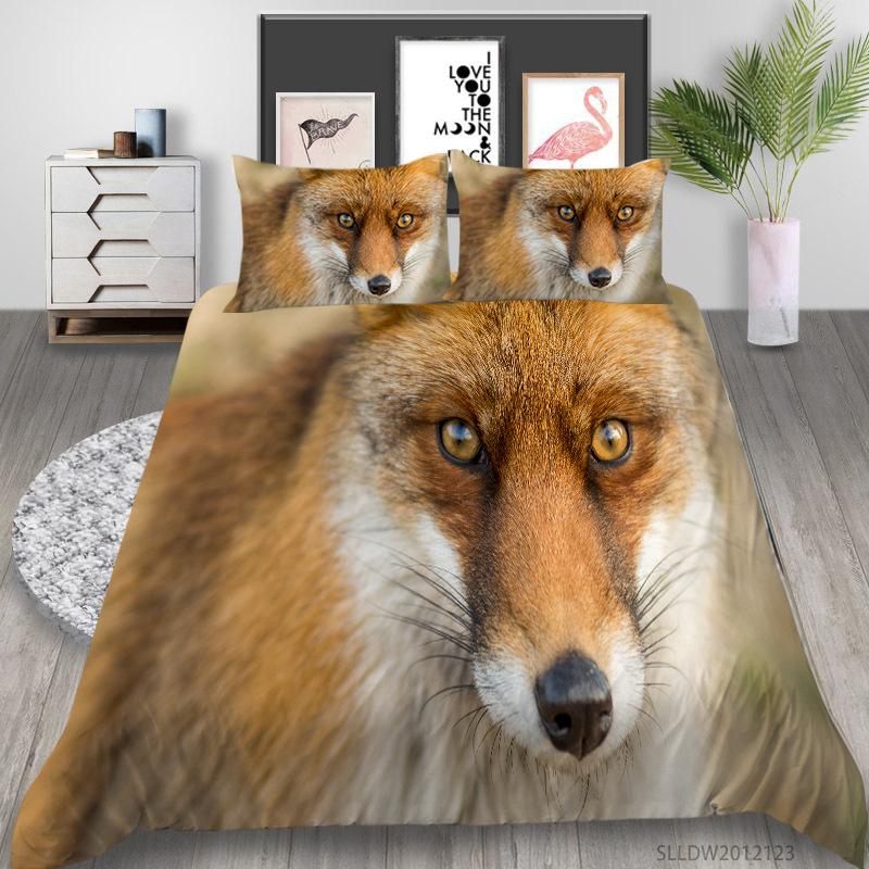 Quilt Cover, Pillowcase Two Or Three-Piece Set, Polyester Fox 3D Digital Printing