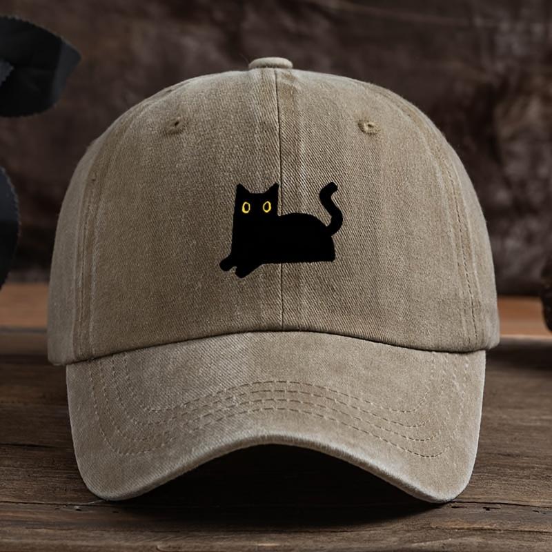 Adjustable black cat printed baseball cap, outdoor fishing casual cap, comfortable headwear