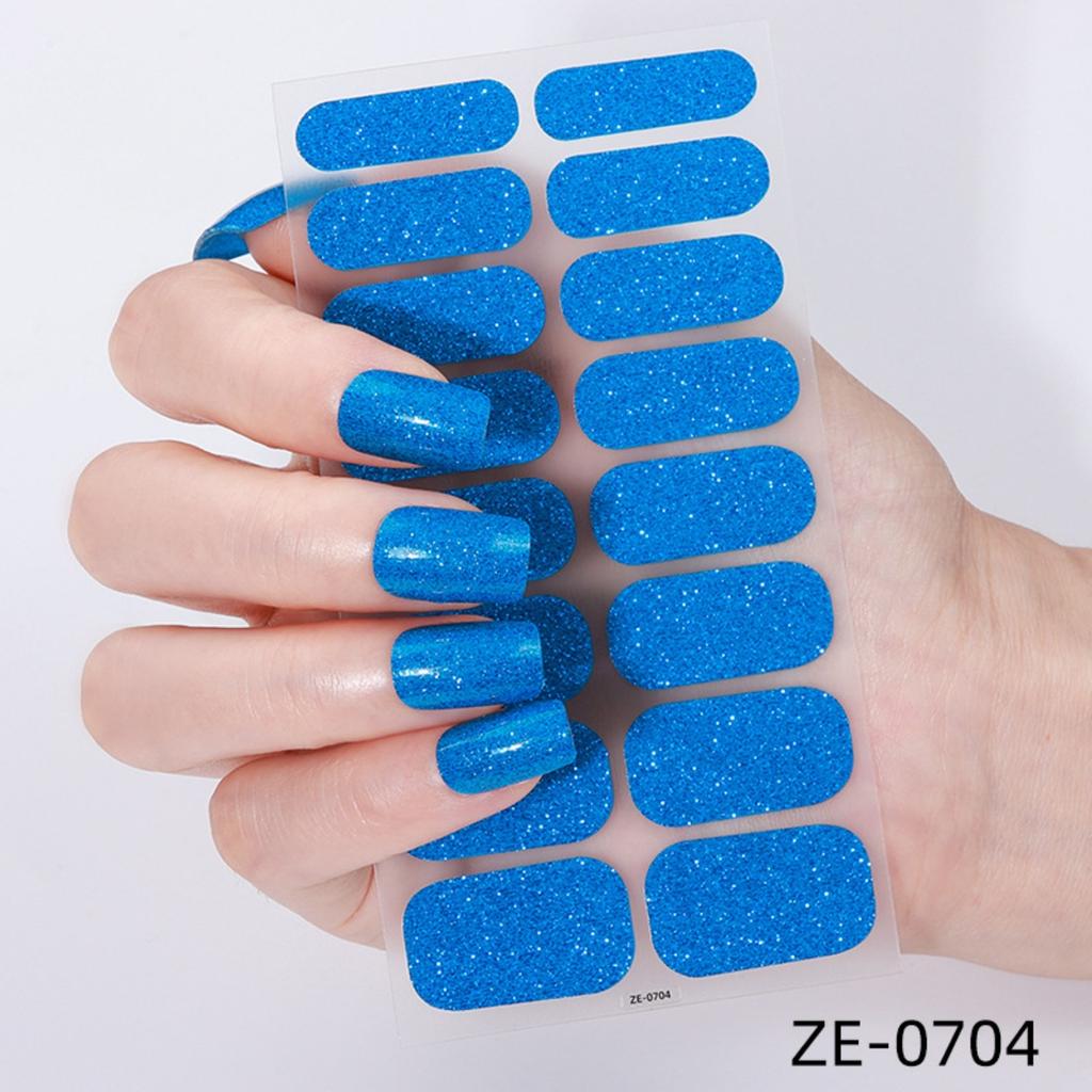 16Tips Full Cover Nail Stickers DIY Nail Polish Strips Sparkling Glitter Self Adhesive Nail Art Stickers Manicure Decoration