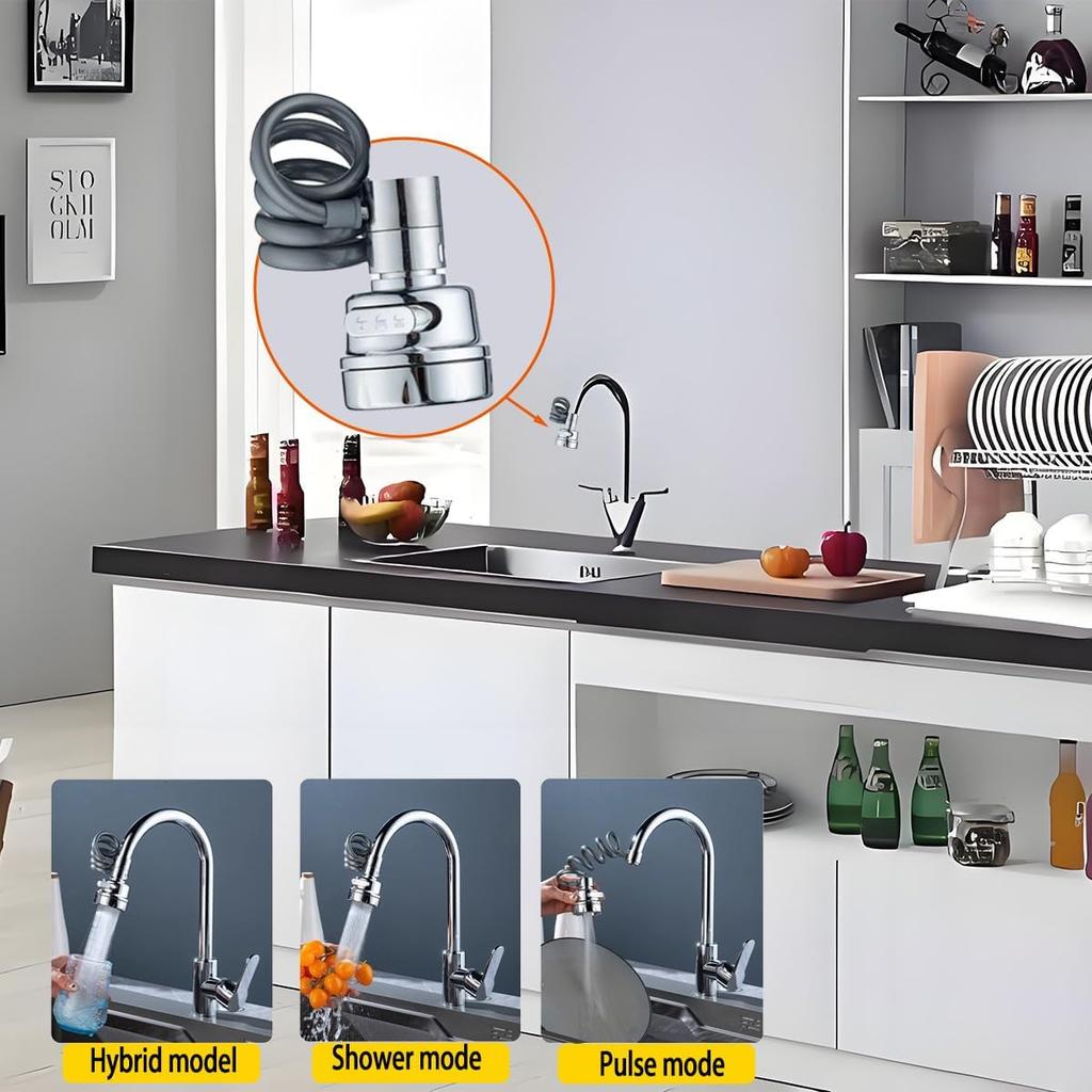Przedłużka natryskowa do kranu, przedłużka kranu ze zraszaczem i rozciągliwym wężem - Zraszacz do zlewu kuchennego, 3 tryby strumienia wody, Oszczędność wody w kuchni